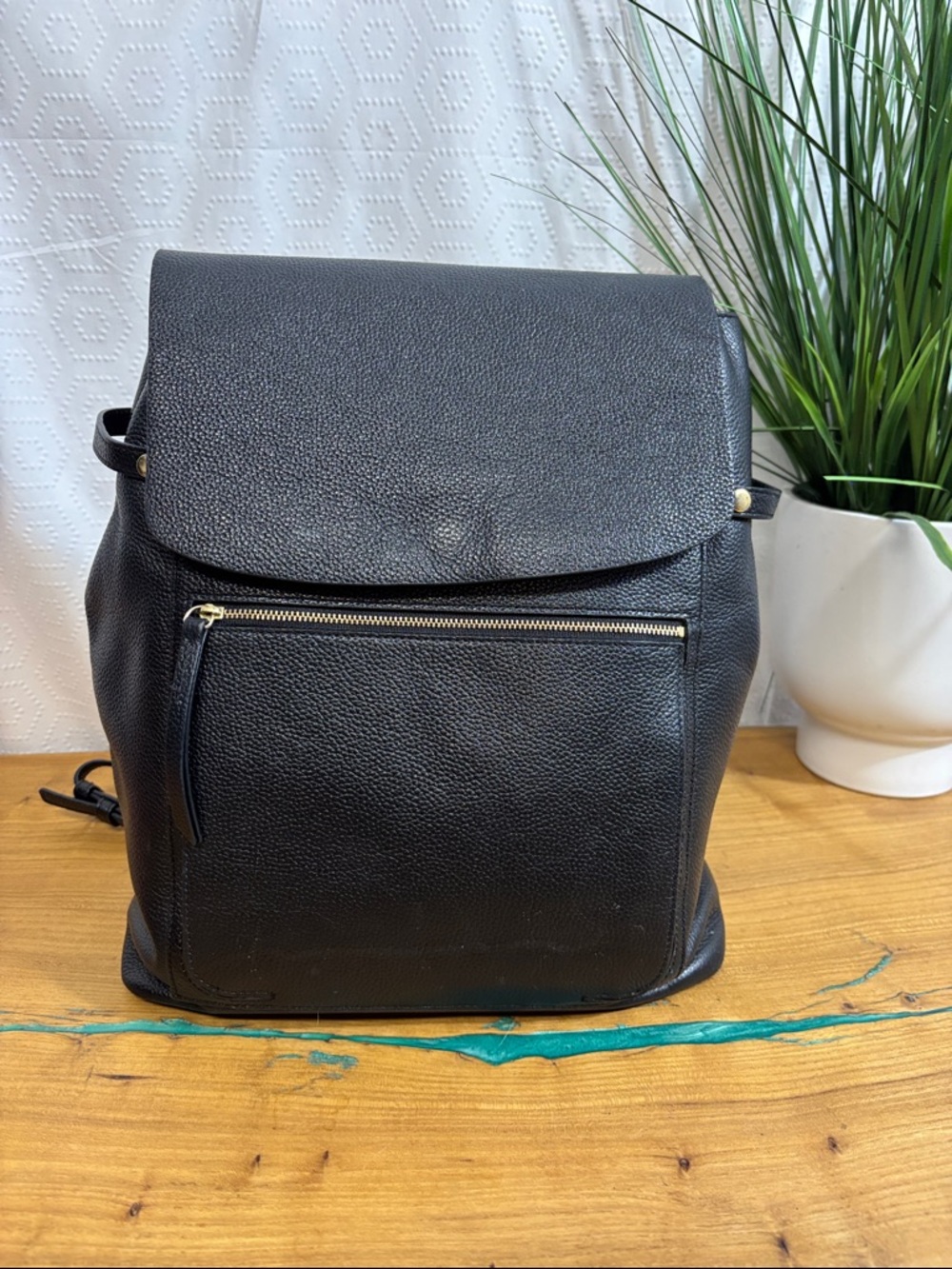 Nordstrom Minimal Black Pebbled Leather Backpack